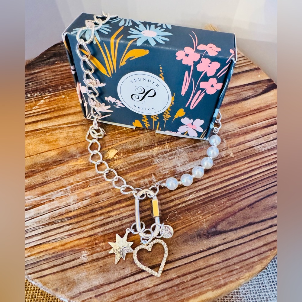 Plunder Designs Retired Allison Silver Plated Charm Necklace W Gold Plate Accent